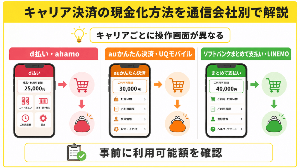 キャリア決済の現金化方法を通信会社別で解説