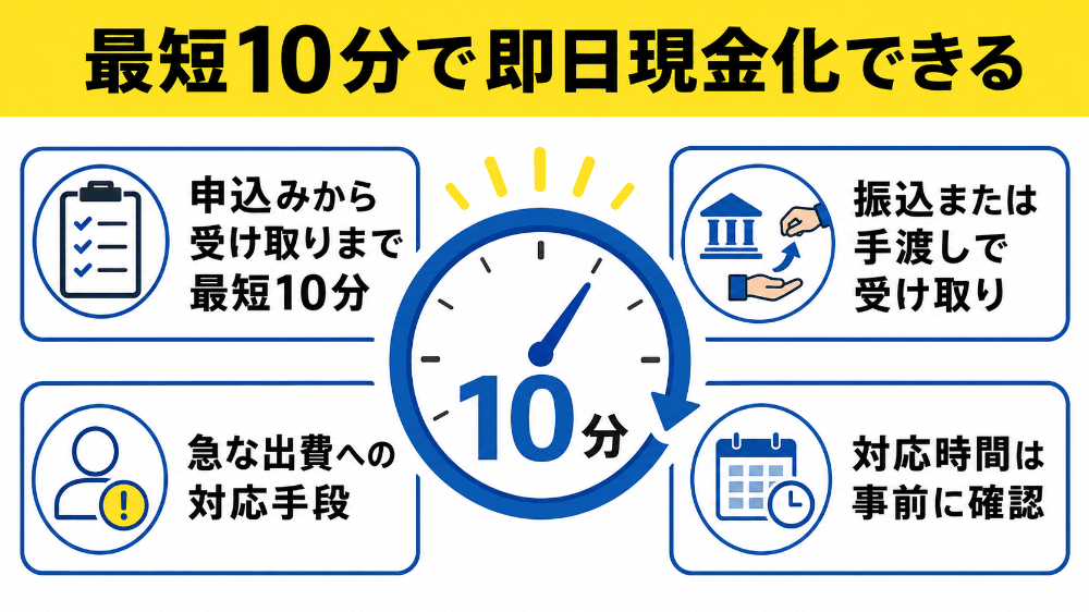 最短10分で即日現金化できる