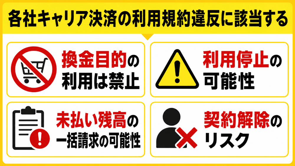 各社キャリア決済の利用規約違反に該当する