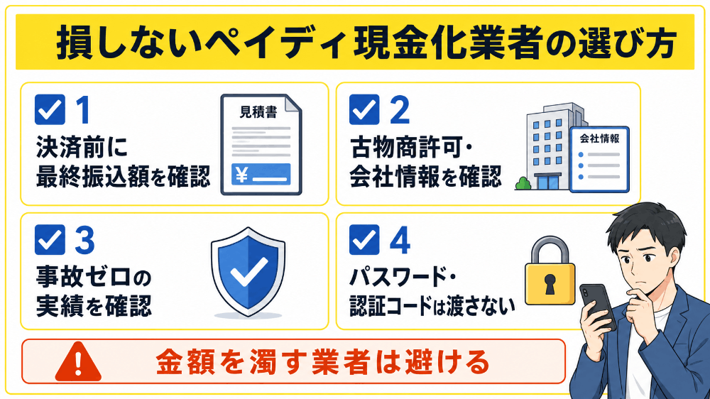 損しないペイディ現金化業者の選び方