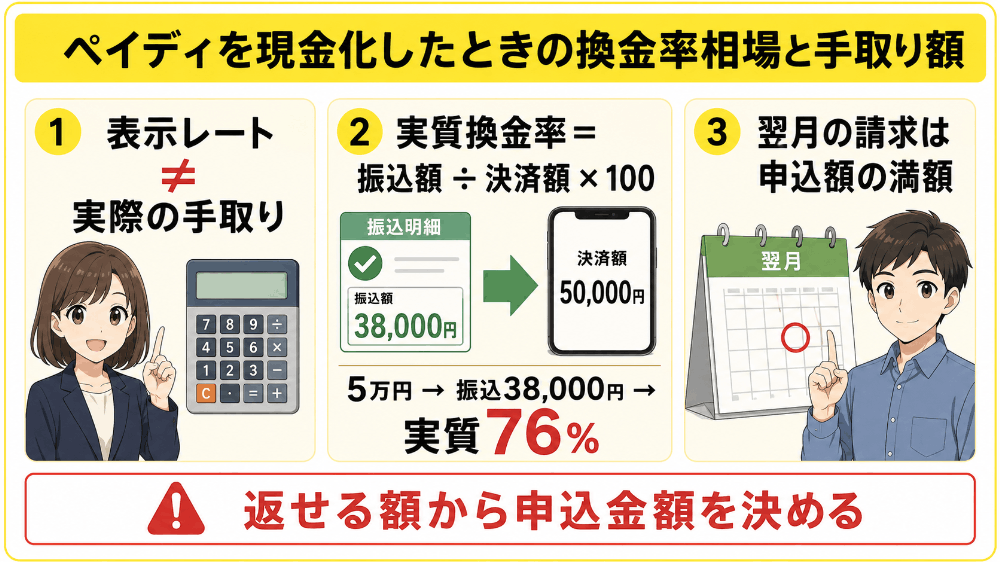 ペイディを現金化したときの換金率相場と手取り額