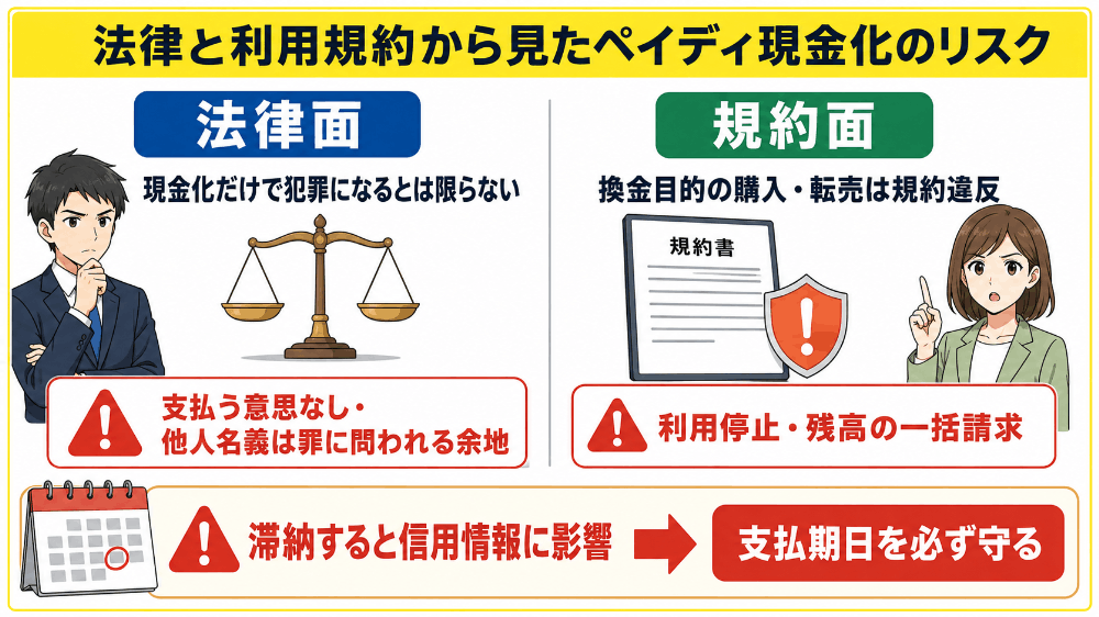 法律と利用規約から見たペイディ現金化のリスク