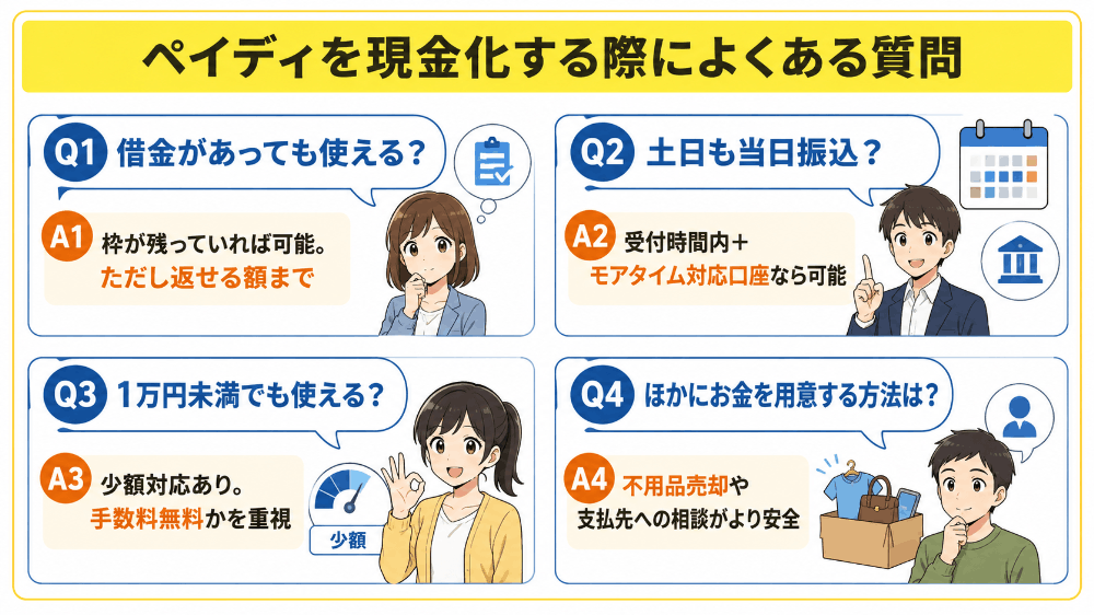 ペイディを現金化する際によくある質問